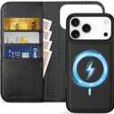 SHIELDON 2-in-1 Genuine Leather Wallet Case for iPhone 17 Pro Max 6.9" 2025 | Detachable, Wireless Charging, Flip Magnetic Closure, Kickstand, RFID Blocking Card Slot, Shockproof Cover - Nappa Black