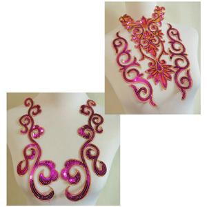 5pcs Silver Flower Sequins Embroidered DIY Applique Iron Patches (Hot Pink)