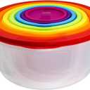 7Pcs Round Mixing Bowl Set Salad Bowl with Airtight Lids Plastic Nesting Mixing Bowl Set for Packing and Serving Christmas Salads Candies Cookies, Microwave Safe