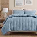 Bedsure King Size Quilt - Prewashed Extra Soft Cotton-Like Polyester Bedspreads King Size, Lightweight Comforter, Includes 1 Quilt 106x96 Inches with 2 Shams, Machine Washable, Dusty Blue