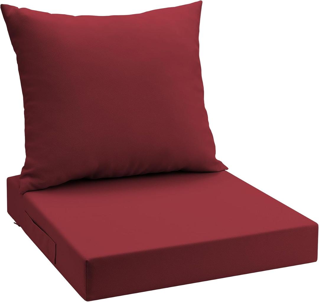 UNIKOME Outdoor Seat Cushions 22 X 22 Inch - Water-Resistant & Fade Resistant, Removable Cover Patio Furniture Cushions for Chair, Sofa, Couch, Wicker, Wine Red
