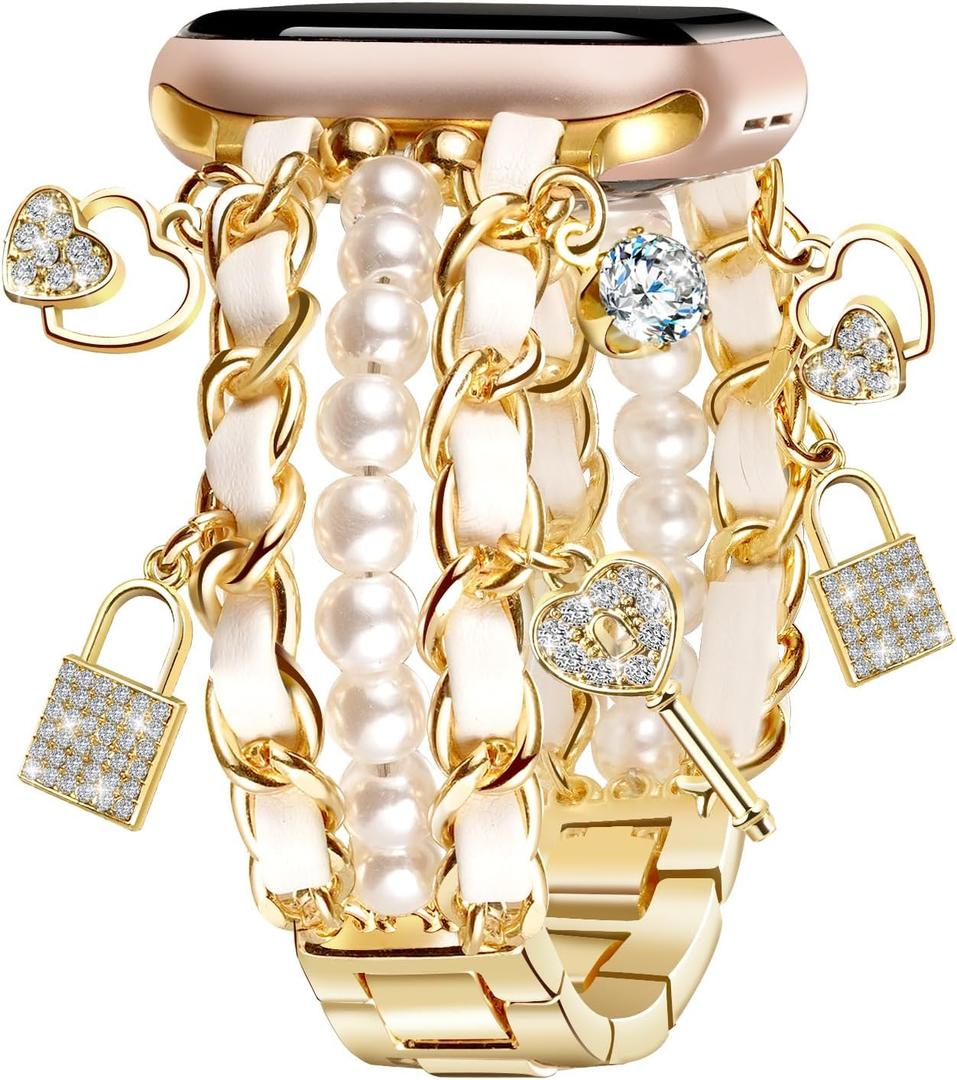 Cute Strap for Apple Watch Bands for Women 40mm 38mm 41mm 42mm 46mm 44mm 45mm 49mm, Stylish Cowboy Chain Bracelet for iWatch Bands Series 11 10 9 8 7 6 5 4 3 SE SE2 SE3 with Metal Dangles