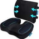 QUTOOL Orthopedic Seat Cushion and Lumbar Support Pillow for Office Chair & Car, Memory Foam with Washable Cover Ergonomic Desk Chair Cushion for Tailbone, Lower Back Pain, Sciatica Relief (Black Seat Cushion & Lumbar Support Pillow)