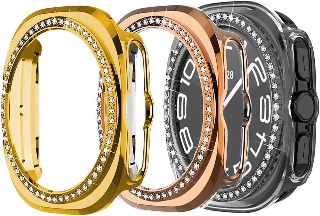 Compatible with Samsung Galaxy Watch Ultra 47mm LTE Bling Diamond Case PC Bumper Protective Cases Women Men Crystal Shining Rhinestone Cases Smartwatch Accessories Case (3pcs, 47mm)