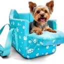 Cullaby Center Console Dog Car Seat for Small Dogs Under 15lbs,Detachable Washable Booster Pet Car Seat Travel Bed with Storage Pockets and Seat Belt(Blue)