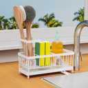 Sponge Holder for Kitchen Sink with Auto Draining Tray,Kitchen Sink Caddy Organizer with Brush Holder, Rustproof 304 Stainless Steel Dish Organizer Divider, Soap Dispenser Storage (White)