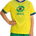 24/25/26 National Flag Soccer Jersey Kit for Kids Youth Boys Girls Sports Uniforms Outfits Fans Gift Shirt Shorts Sets Brazil, 11-12 Years
