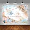 7x5ft Gender Reveal Backdrop He or She What Will Our Little Pumpkin Be Background Pink Blue Pumpkins and Flowers Decorations Banner for Photography