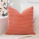 OTOSTAR Corduroy Decorative Throw Pillow Covers 24x24 Inch Super Soft Boho Striped Square Pillow Covers Case Modern Cushion Covers for Sofa Couch Bedroom Car Decor Coral