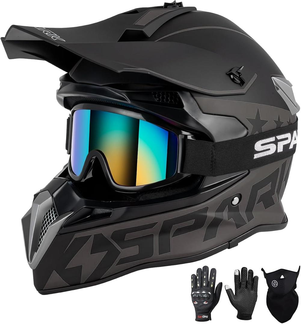 SPARK ATV & Dirt Bike Helmet for Adults - DOT Certified Motocross Helmet withQuick Release, Lightweight Off-Road Design for Motocross & Trail Riding (Matte Grey Voyager, Large)