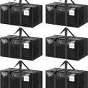 6 Pack Extra Heavy Duty Large Moving Bags with Strong Zipper & Comfortable Handles, Sturdy & Durable Clothes Storage Bags Totes Bins, Packing Moving Boxes for College Supplies, Black, 23 Gallon