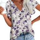 Anydoll Womens Summer Blouse 2026 Boho Short Sleeve Tops V Neck Casual Dressy Chiffon Shirts XL