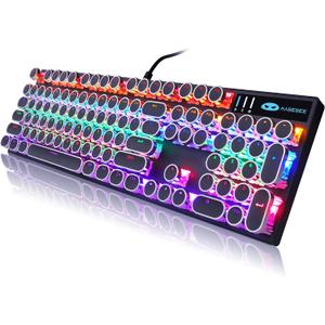 Camiysn Typewriter Style Mechanical Gaming Keyboard, Black Retro Punk Gaming Keyboard with RGB Backlit, 104 Keys Blue Switch Wired Cute Keyboards, Round Keycaps for Windows/Mac/PC