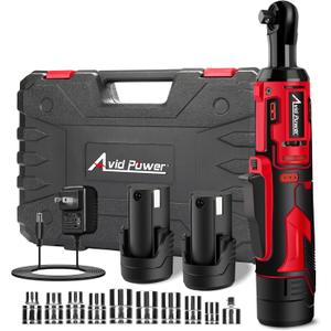 AVID POWER Cordless Electric Ratchet Wrench 3/8", 44.2 Ft-lbs 12V Power Ratchet Wrench Kit w/Two 2.0Ah Batteries, 1-Hour Fast Charger, Variable Speed and 10 Sockets (Red)