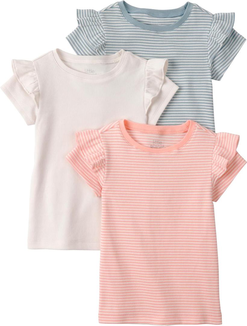 Little Planet by Carter's Girl 3-Pack Tops Made with Organic Cotton, Pink, 3T