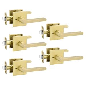 Goldenwarm Gold Door Handles Interior, Zinc Alloy Heavy Duty Brushed Gold Interior Door Handles for Bedroom Bathroom, Modern Square Privacy Door Levers (5 Pack)