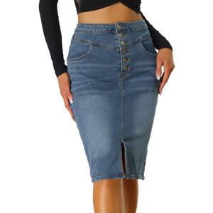 Allegra K Women's Jean Skirts Split Casual High Waist Bodycon Denim Pencil Skirt (White) Small
