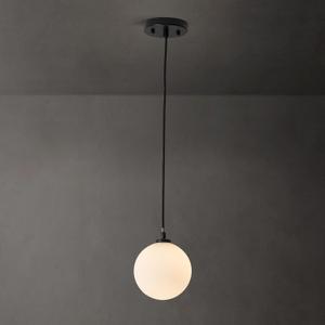 1-Light Globe Chandelier, Modern Gold Pendant Lights, Smoke Grey Globe Hanging Light Fixture for Kitchen Island, Bedroom, Bedside, Living Room, Dining Room, Hallway, MAX 59 in Height (Black with Milk White Lampshade)