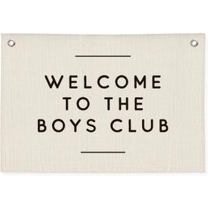 Boys Club Banner, Boys Playroom Kids Room Decor, Playroom Essentials, Linen Banner Kids Tapestry Wall Hanging Flag Decor for Toddler Boy Nursery