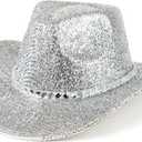 Men & Women Cowboy Hat Western Style Glitter Cosplay Party Costume Hats (Silver, S)