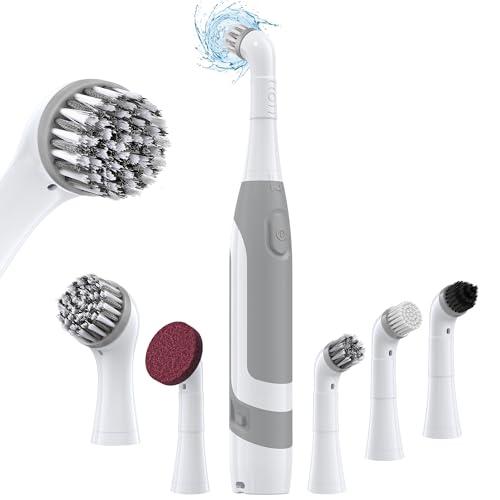 kHelfer Electric Cleaning Brush with Battery Power, KH6A Small Electric Grout Brush&5 Replacement Brush, Lightweight Waterproof Stainless Steel Wire Brush for Grout, Tile, Corner, Kitchen, Bathroom