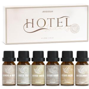 ARVIDSSON Hotel Diffuser Oils Gift Set, Hotel Scent Essential Oils for Diffuser, Luxury Fragrance Oil Blend - Jasmine & Mint, White Tea, Citrus Bliss, M-Way, Fancy Lobby, Gift for Women and Men (Beige)