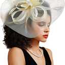 Tea Party Hat Fascinators Hats for Women Girls Elegant Kentucky Derby Hat Flower Feather Headband Outfits for Wedding Church