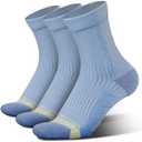 BRISIRA Coolmax Bamboo Viscose Running Compression Quarter Socks Women Moisture Wicking Anti Blister Athletic Ankle Cushion, 3-Pack, L, Blue