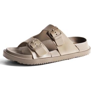 Slides for Women and Men, Double Buckle Rubber Sandals with Arch Support, Pillow Slides Thick Cushion Non Slip Shower Shoes Comfort Beach Sandals, 8-8.5 Women/7-7.5 Men