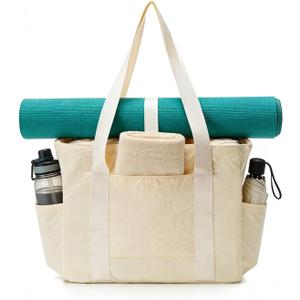 Large Light Weight Tote Bag for Women, Yoga Gym Beach Travel Bag, Fits 15.6" Laptop & Yoga Mat, Waterproof Taslon