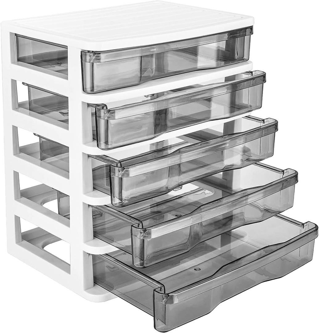 Plastic Drawers 5 Layer Desktop Storage, Small Organizer Box Storage Container Case, Desktop Organizer with Clear Drawers for Home, Office, Stationery, Jewelry and Cosmetics