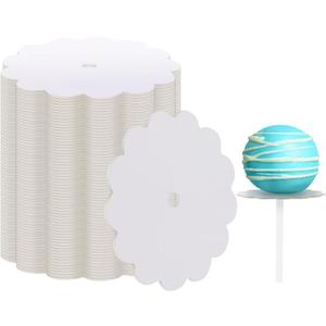 100 Pcs Scalloped Cake Pop Boards with Hole 2 Inch Mini Round Candy Cake Base Cardboards for Baby Shower Dessert Table Cupcakes Pastries Birthday Party Wedding Supplies(White)