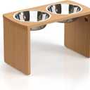 Elevated Dog Bowls, Waterproof Raised Dog Bowl for Medium & Large Dogs, HIPS Poly Lumber Stand with 2 Stainless Steel Bowls (HIPS Poly Lumber, Teak-Color)