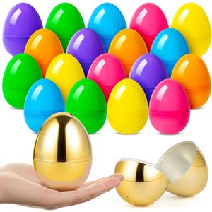Jumlys 36 Count 3.15" Plastic Easter Eggs, 30 Pcs Empty Suprise Egg 6 Pcs Golden Eggs Bulk, Fillable Egg with Hinge for Easter Hunt, Basket Stuffers Fillers and Easter Party Favor