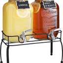 mustry Glass Drink Dispenser for Parties, 1 Gallon Beverage Dispenser with Stand and Spigot Solid Stainless Steel, Used as Lemonade Dispenser Sun Tea Jar Kombucha Jar, Set of 2