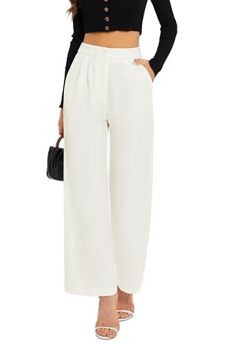 FUNYYZO Women's Wide Leg Pants High Elastic Waisted in The Back Business Work Trousers Long Straight Suit Pants Small