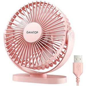 Gaiatop USB Desk Fan, 5.5 Inch Small Quiet Powerful 3 Speeds 90° Rotate, Personal Mini Portable Desktop Table Fans, Cooling for Home Office Car Travel Indoor Outdoor Pink