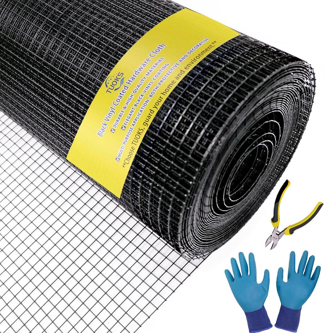 Black Hardware Cloth 1/2inch 36'' x 100ft 19 Gauge PVC Coated Wire Mesh Roll Welded Wire Fence Roll Poultry Netting Snake Fence Rabbit Cages Rodent Wire Chicken Wire Fencing Gopher Wire Cloth