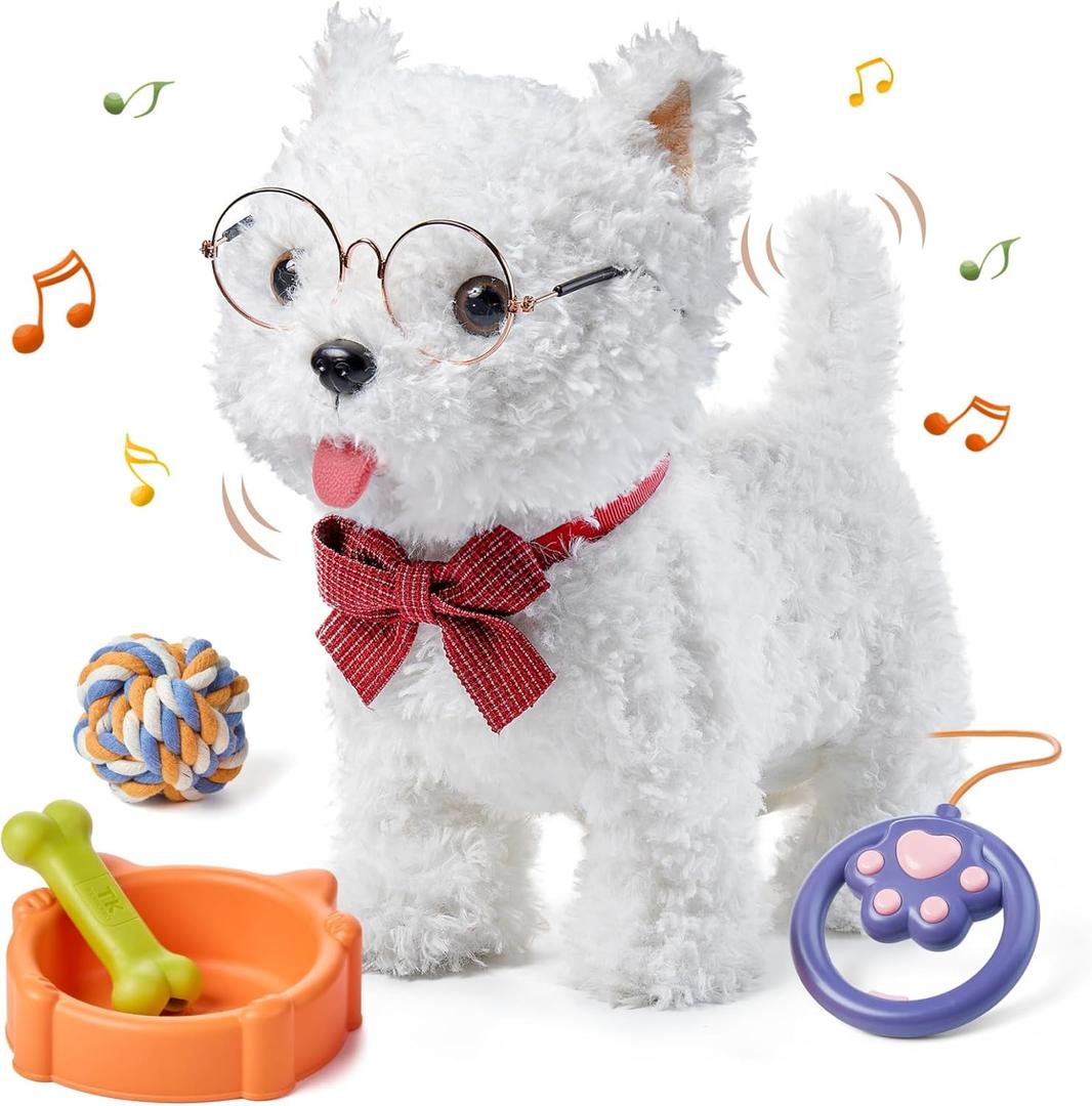 TUMAMA Electronic Dog Toy Pet, Remote Control and Voice Control Interactive Plush Puppy with Walking, Barking, Tongue Licking, Tail Wagging, Walking Dog Toys for Age 3+ Kids