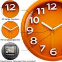 Mabpedo Wall Clocks Battery Operated - 11 Inch Silent Non Ticking 3D Numbers Easy Read Analog Clock with 2 Hooks Premium HD Glass Clocks for Living Room Bedroom Kitchen Gym Outdoor Decor, Orange
