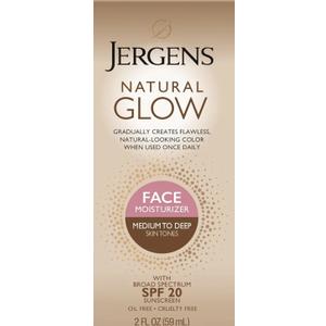Jergens Natural Glow Self Tanner Face Moisturizer with SPF 20 Facial Sunscreen, Medium to Deep Skin Tone, Sunless Tanning, Oil Free, Broad Spectrum Protection UVA and UVB, 2 oz 