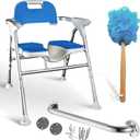 Foldable Shower Chair for Elderly & Disabled – Adjustable Height, Soft Cushion Seat, 16-Inch Steel Grab Bar & Loofah, Supports Up to 350 lbs, FSA/ HSA Eligible for Safe & Comfortable Bathing