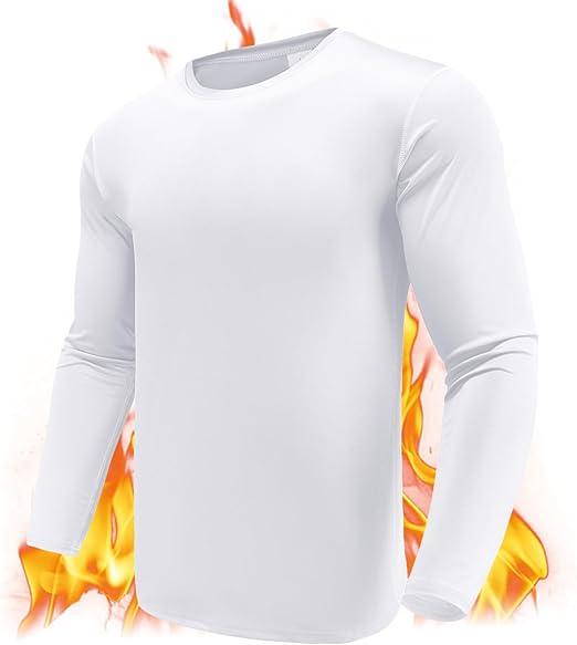 Men's Performance Long Sleeve T-Shirts, UPF 50+ Sun Protection Shirts, Athletic Gym Workout Shirts for Running, Medium, 1 Pack Fleece-lined White