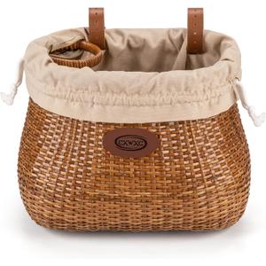 CXWXC Bike Basket - Handmade Rattan Bike Baskets for Girls Women - Front Bicycle Bike Basket with Coffee Cup Holder for Beach Cruiser, Scooter, Ebike