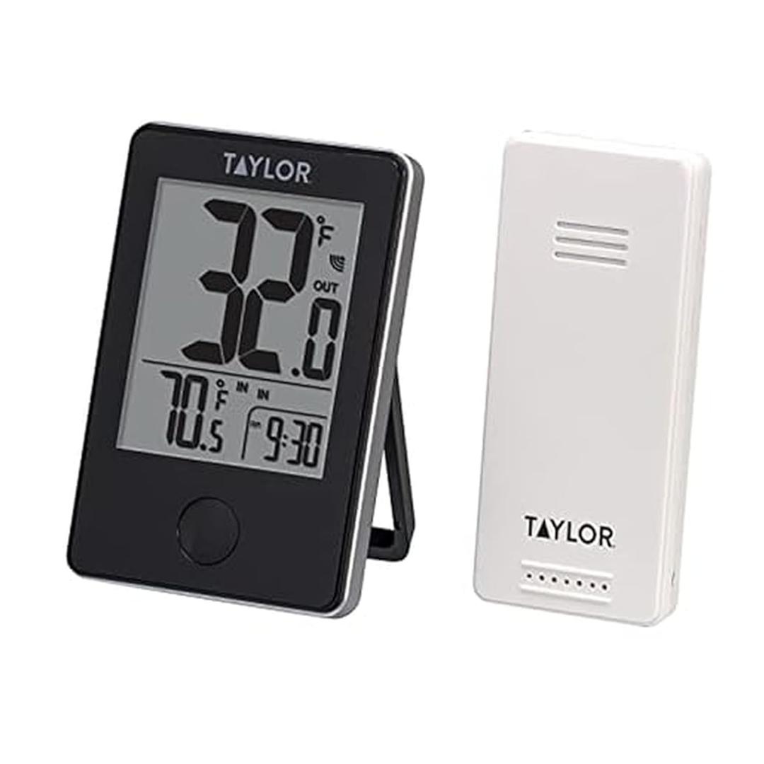 Taylor Wireless Digital Indoor Outdoor Thermometer, Easy to Read Numbers for Patio, Pool, and Indoor Areas, LCD, Black