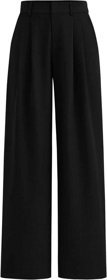 PRETTYGARDEN Women's Summer Elastic High Waisted Work Pants Straight Leg Dressy Business Casual Trousers Slacks Pockets (Black)
