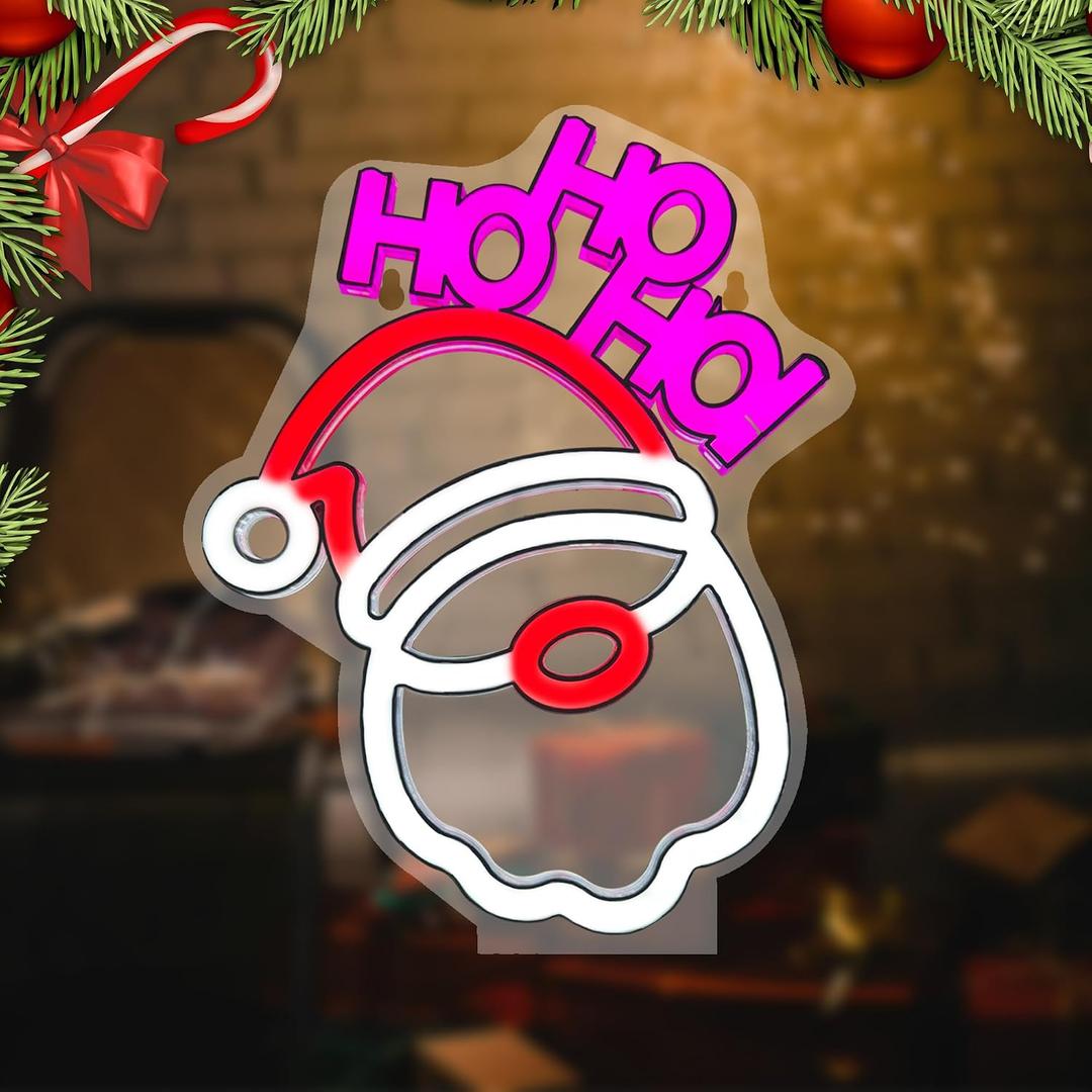 Santa Claus Neon Sign Ho Ho Ho,Adjustable Brightness Santa Claus Neon Light,USB Powered Light Up Sign for Home Xmas Party Decoration