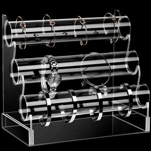 Clear Acrylic Bracelet Holder with 3 Tier Racks, Jewelry Organizer Stand and Display Jewelry Organizer for Wrist Watch