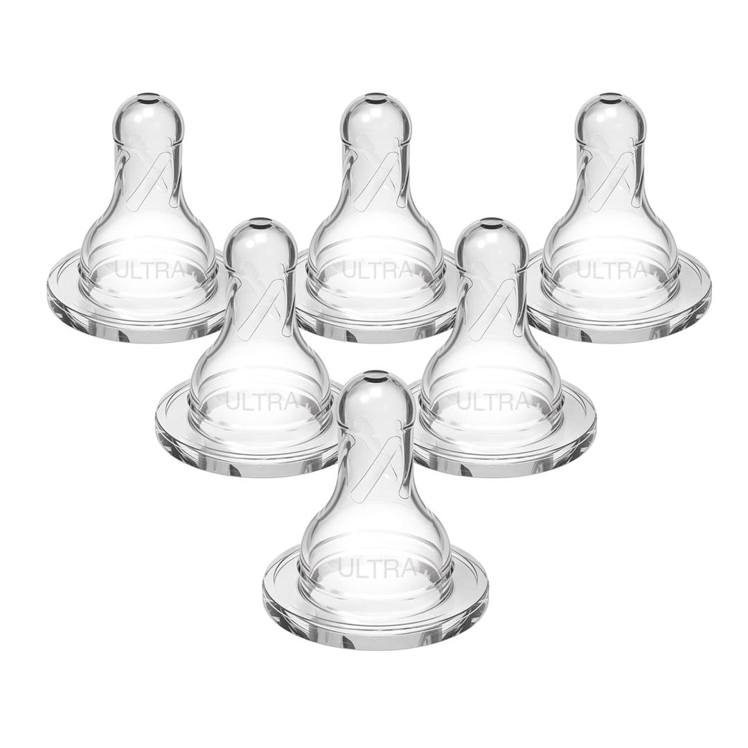 Dr. Brown's Ultra-Preemie Narrow Baby Bottle Nipple, Specialty Extra Slow Flow Rate, 100% Silicone, BPA Free, 0m+, 6 Pack