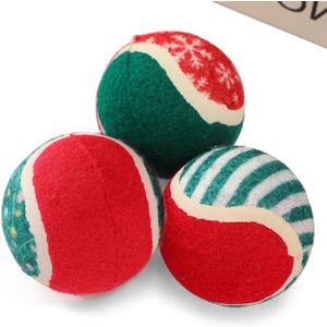 2 x LUCKITTY 3 Packs Christmas Dog Tennis Balls Interactive Toy Puppy for Small Medium Dogs Training Playing- Red, White, and Green Color Blocking Patterns 2.5 Inch